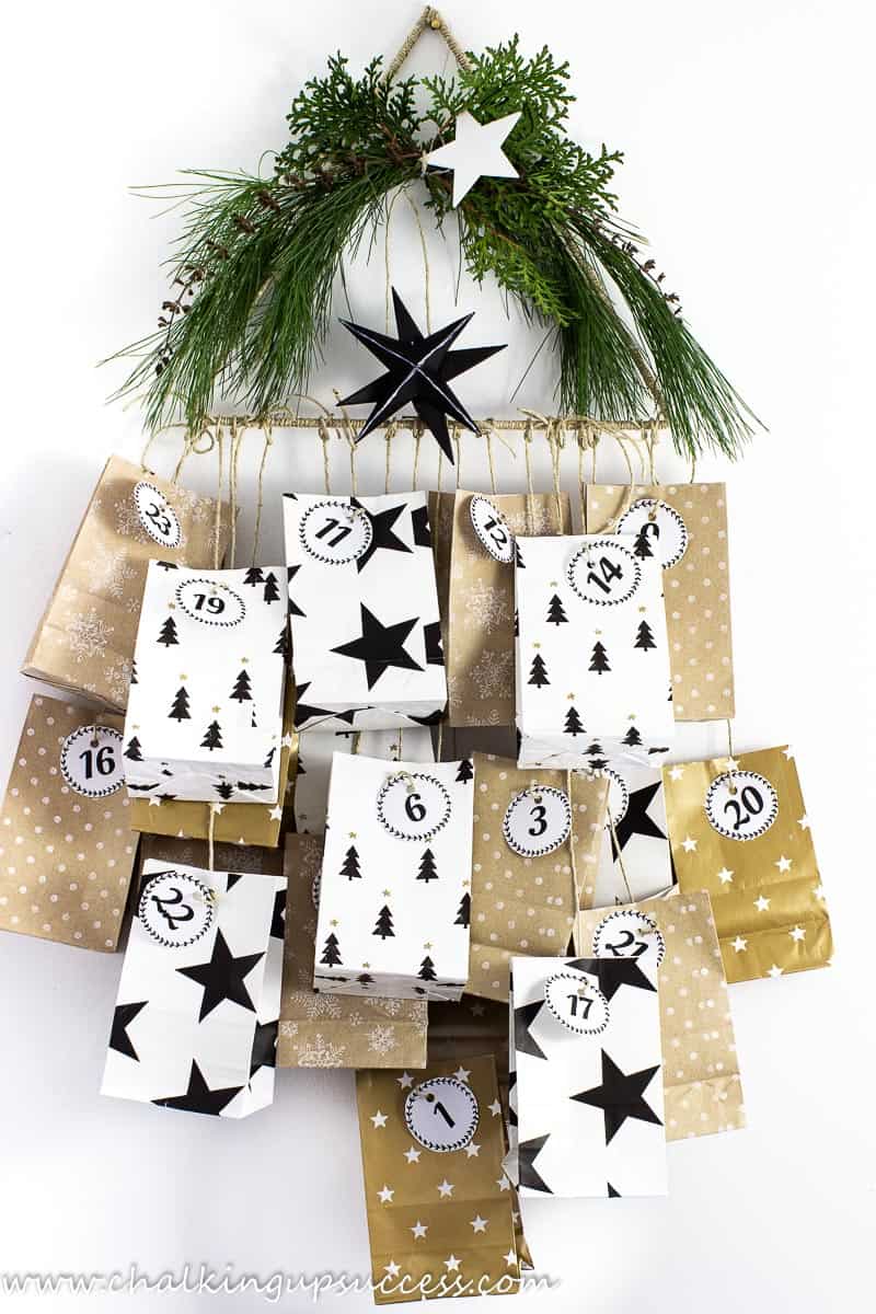 paper bag advent calendar on wall