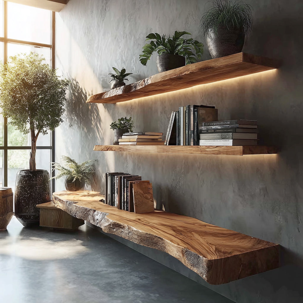 winter white styled floating shelves with candles and vases