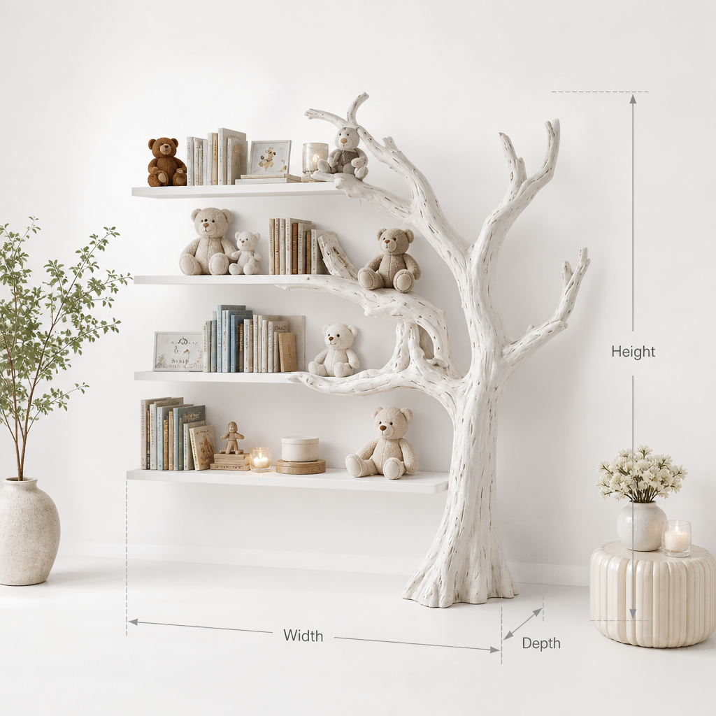 white painted branches on shelf