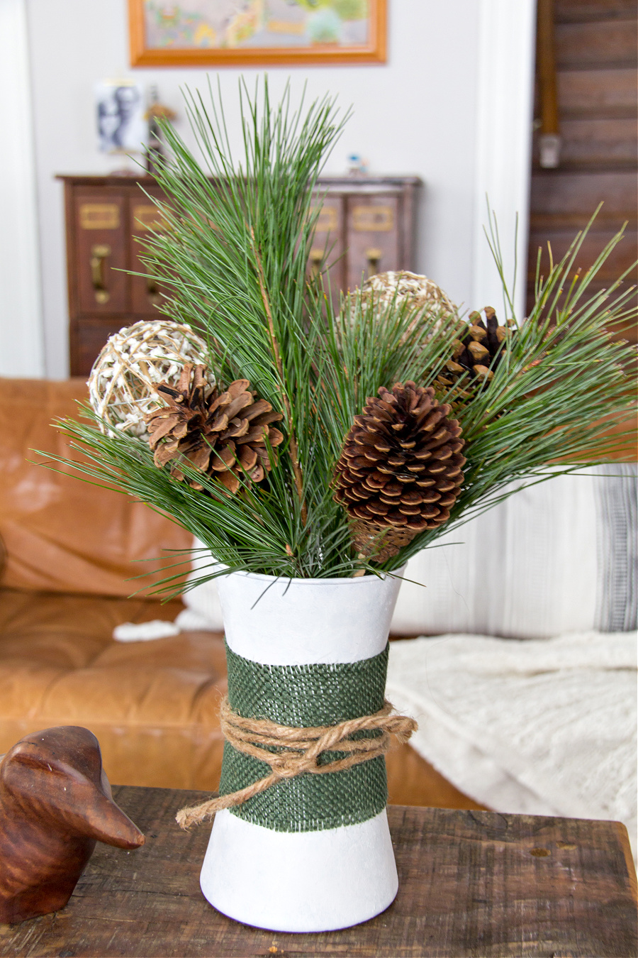 painted tin can winter vase