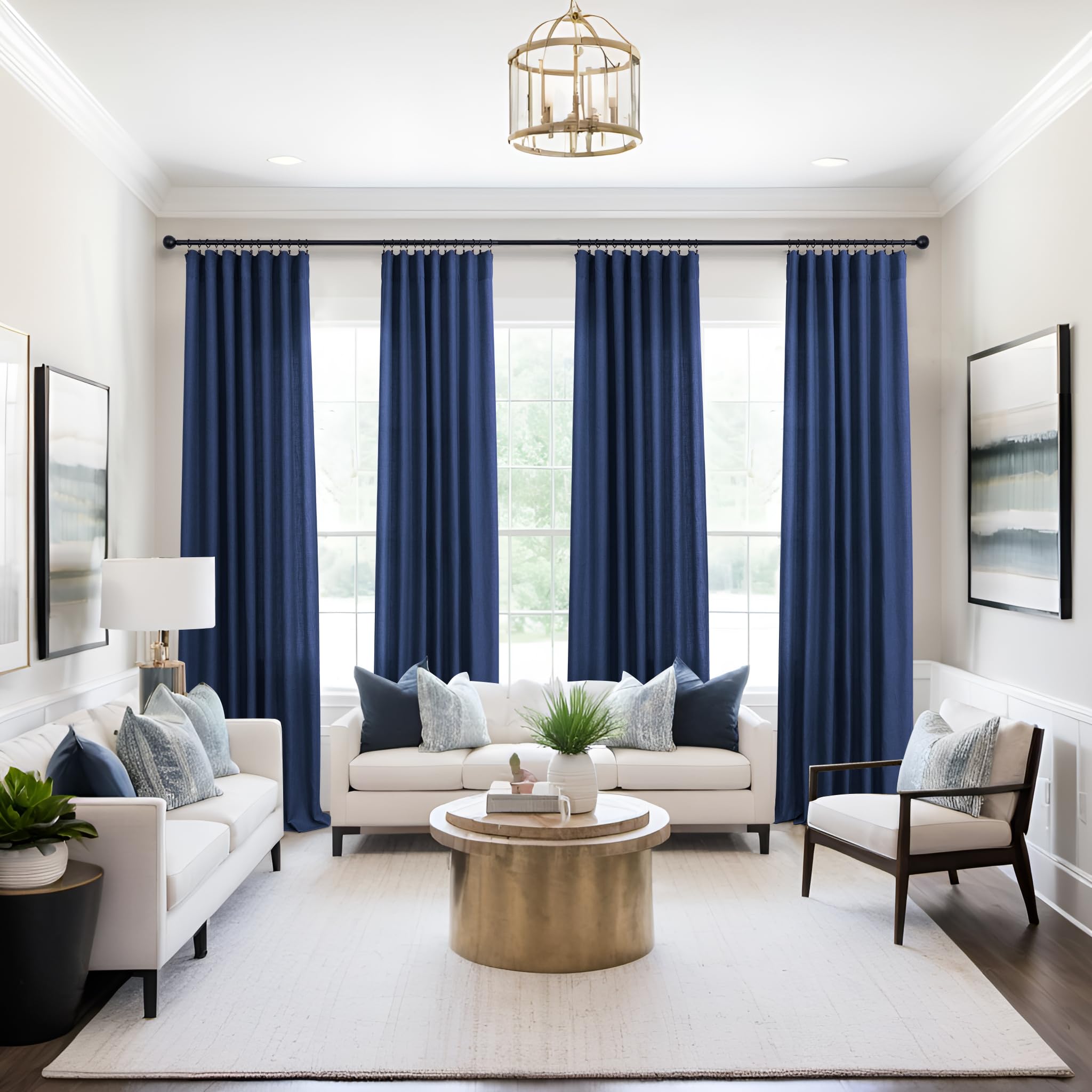 navy blue linen curtains in living room