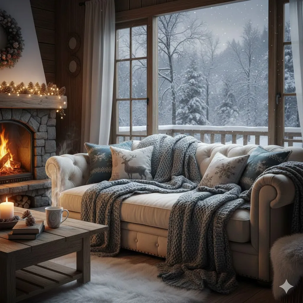 rust orange armchair with leather texture colors a cozy winter living room
