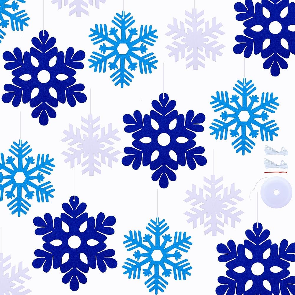 white felt snowflake ornament on christmas tree