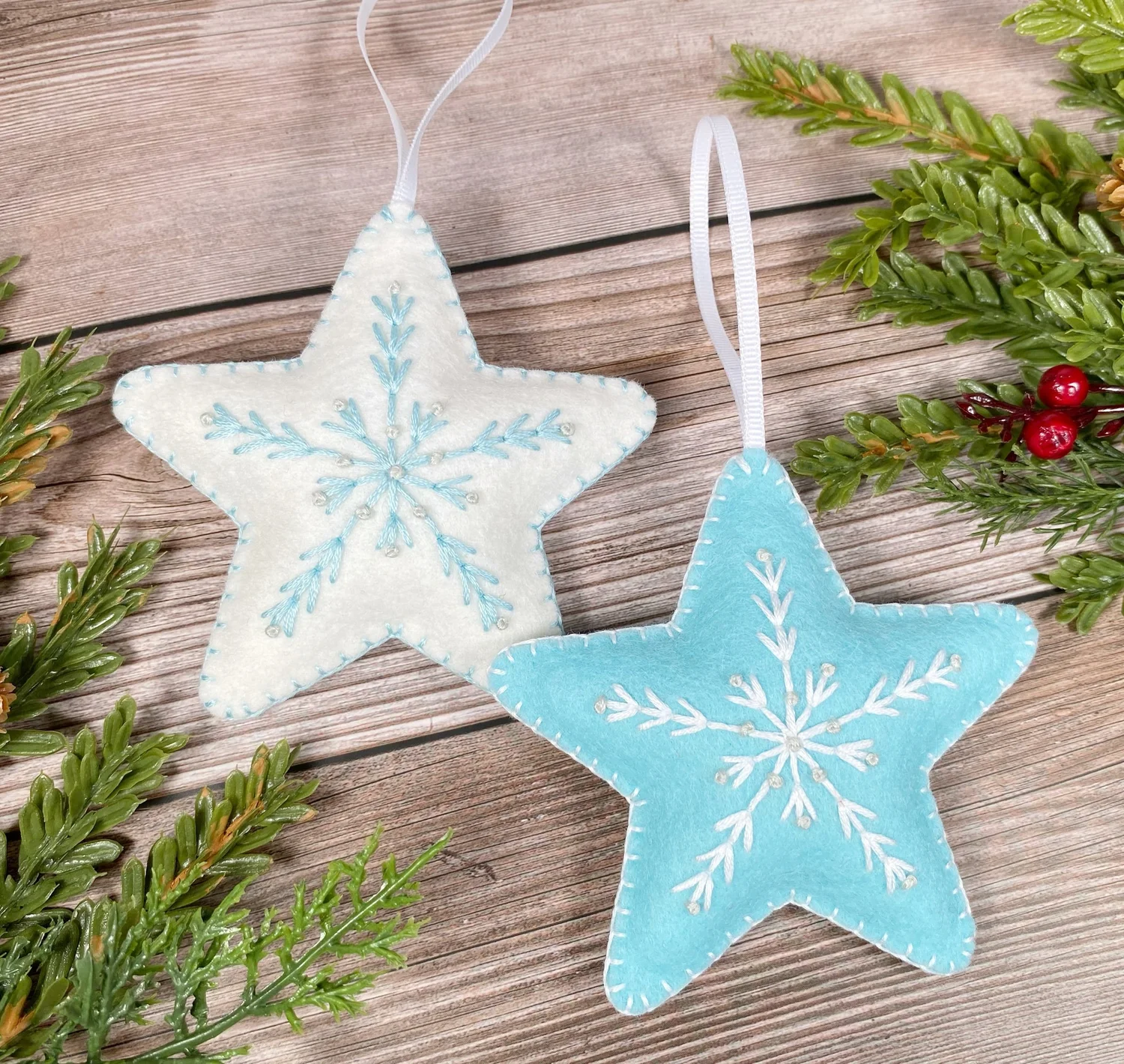 embroidered felt snowflake ornament