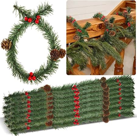 pinecone garland wrapped on banister