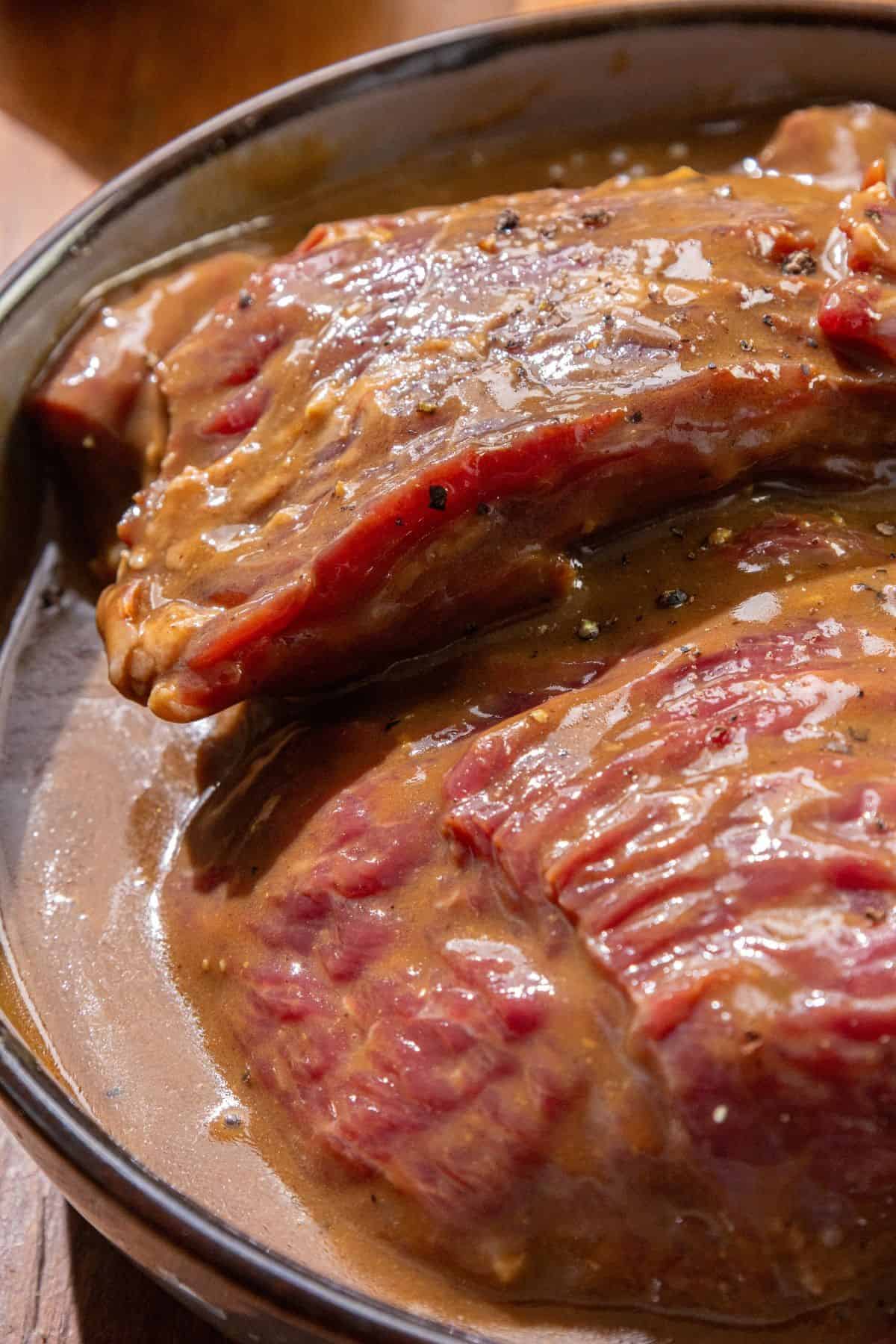raw steak with marinade