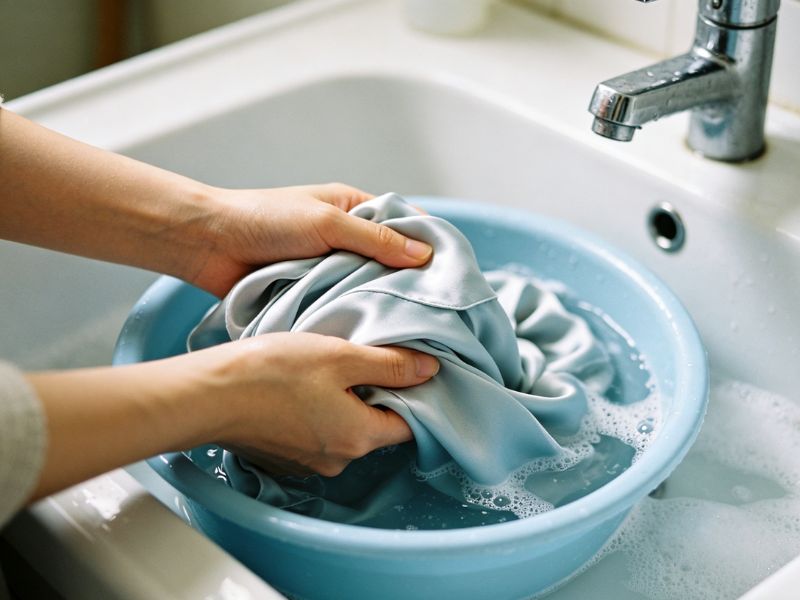 silk blouse in basin