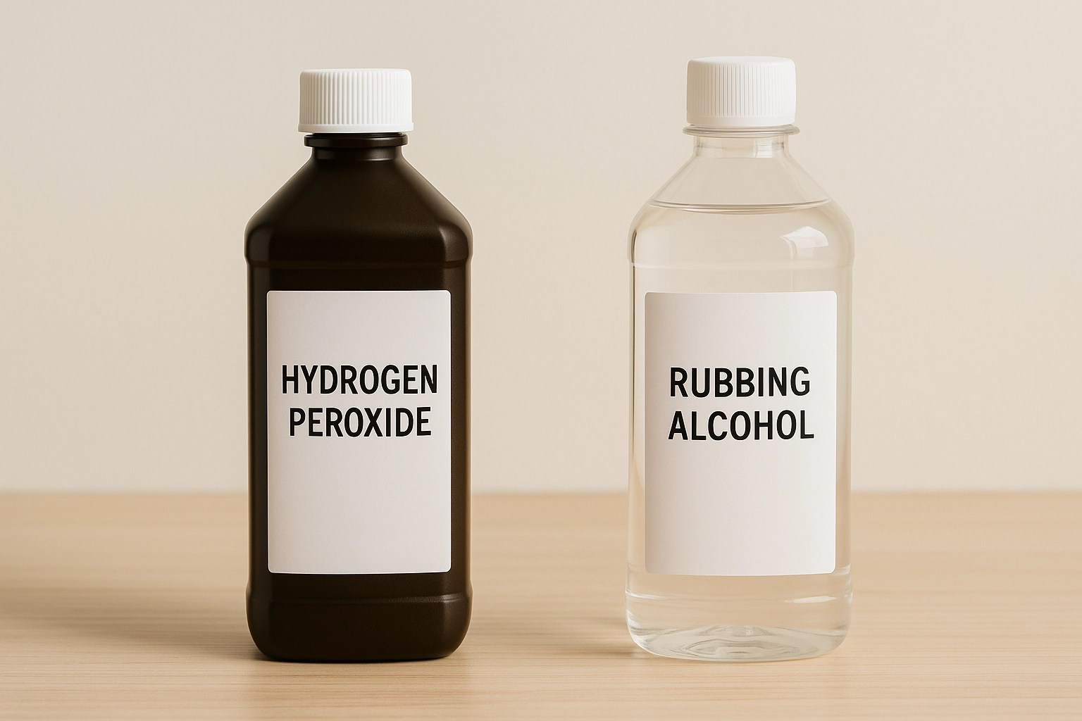 rubbing alcohol bottle on table