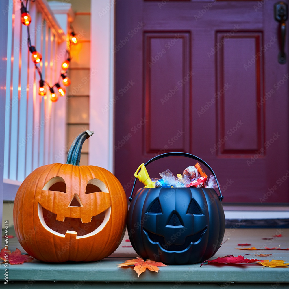 carved jack o lantern on porch step