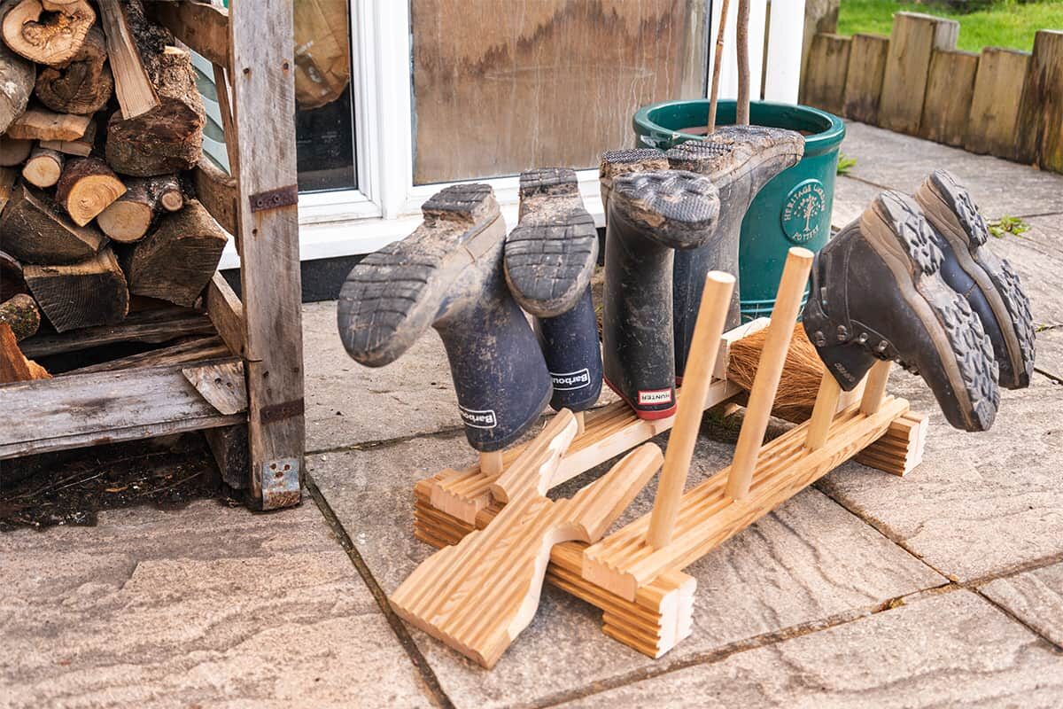 wooden boot rack