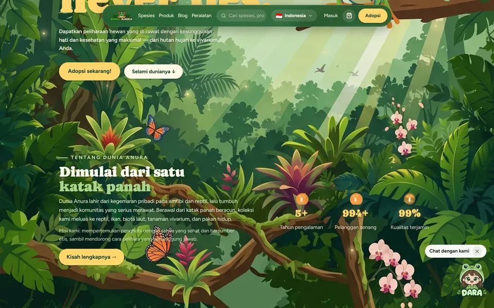 Dunia Anura: bagian Dimulai dari satu katak panah dengan ilustrasi hutan.