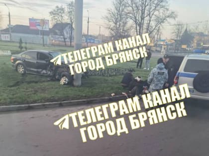 В Брянске на кольце Телецентра авто залетело на клумбу и врезалось в столб