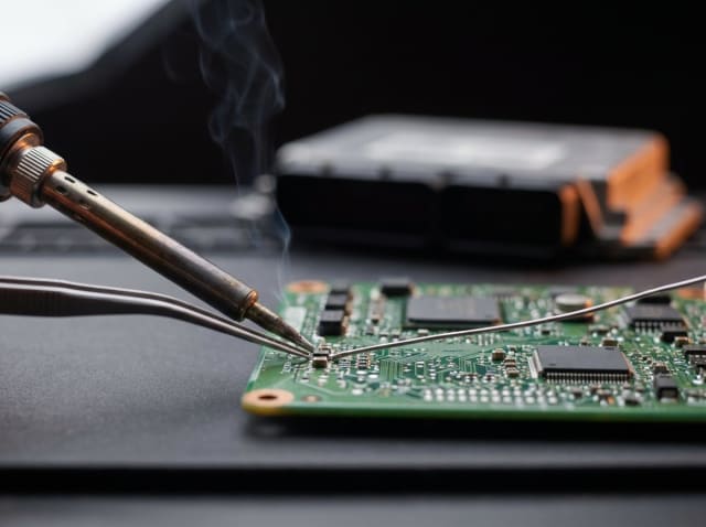 Avtomobil ECU təmiri, təmir prosesi — ölçmə və komponent lehimi