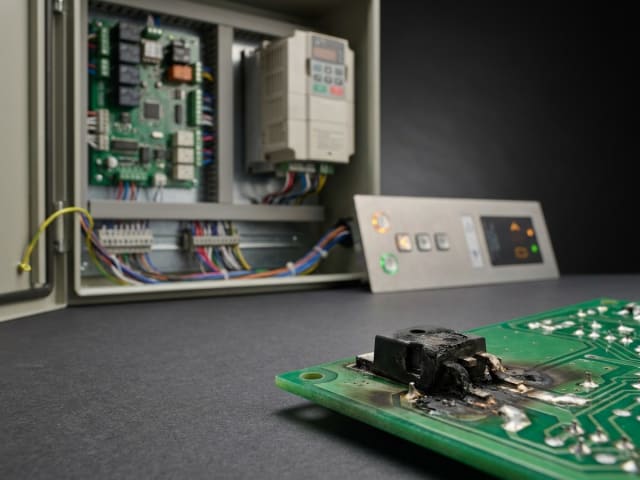 Lift platasında tipik nasazlıq — yanmış qidalanma bölməsinin yaxın planı