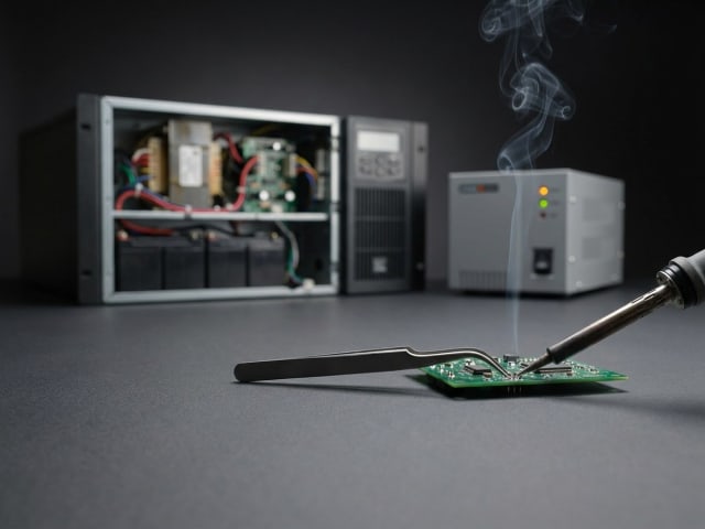 UPS təmiri prosesi — invertor blokunun və şarj dövrəsinin ölçülməsi