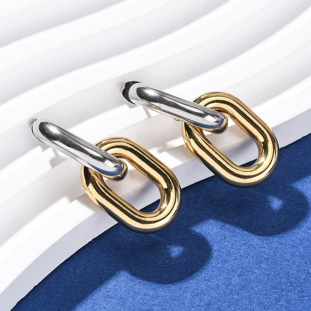 Chunky Oval Link Drop Stud Earrings