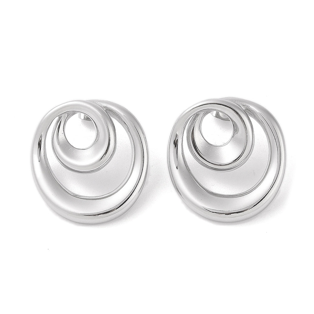 Layered Spiral Round Stud Earrings