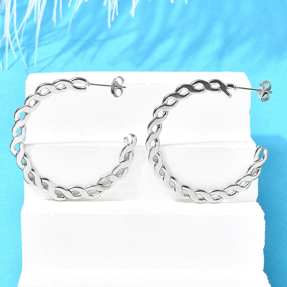 Twisted Chain C-Shaped Hoop Stud Earrings 2