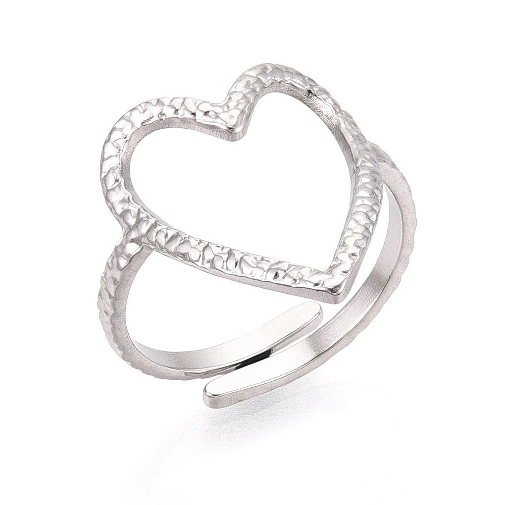 Textured Open Heart Cuff Ring