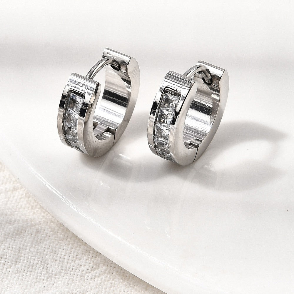 Classic CZ Inlay Huggie Hoop Earrings