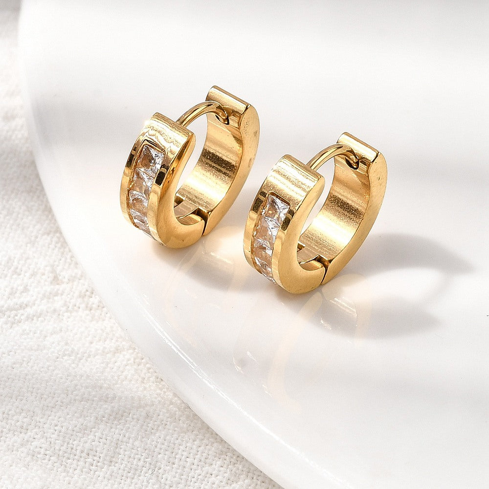 Classic CZ Inlay Huggie Hoop Earrings 2