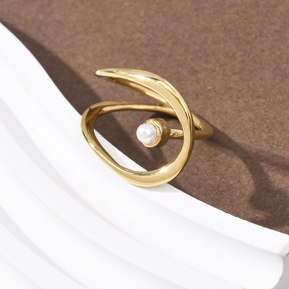 Modern Swirl Pear Cuff Ring 2