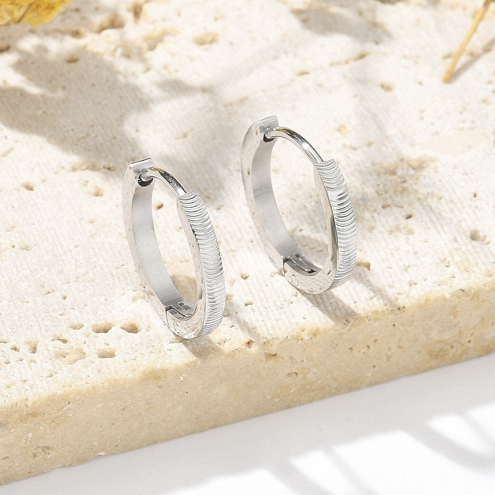 Textured Hoop Stainless Steel Earrings 2