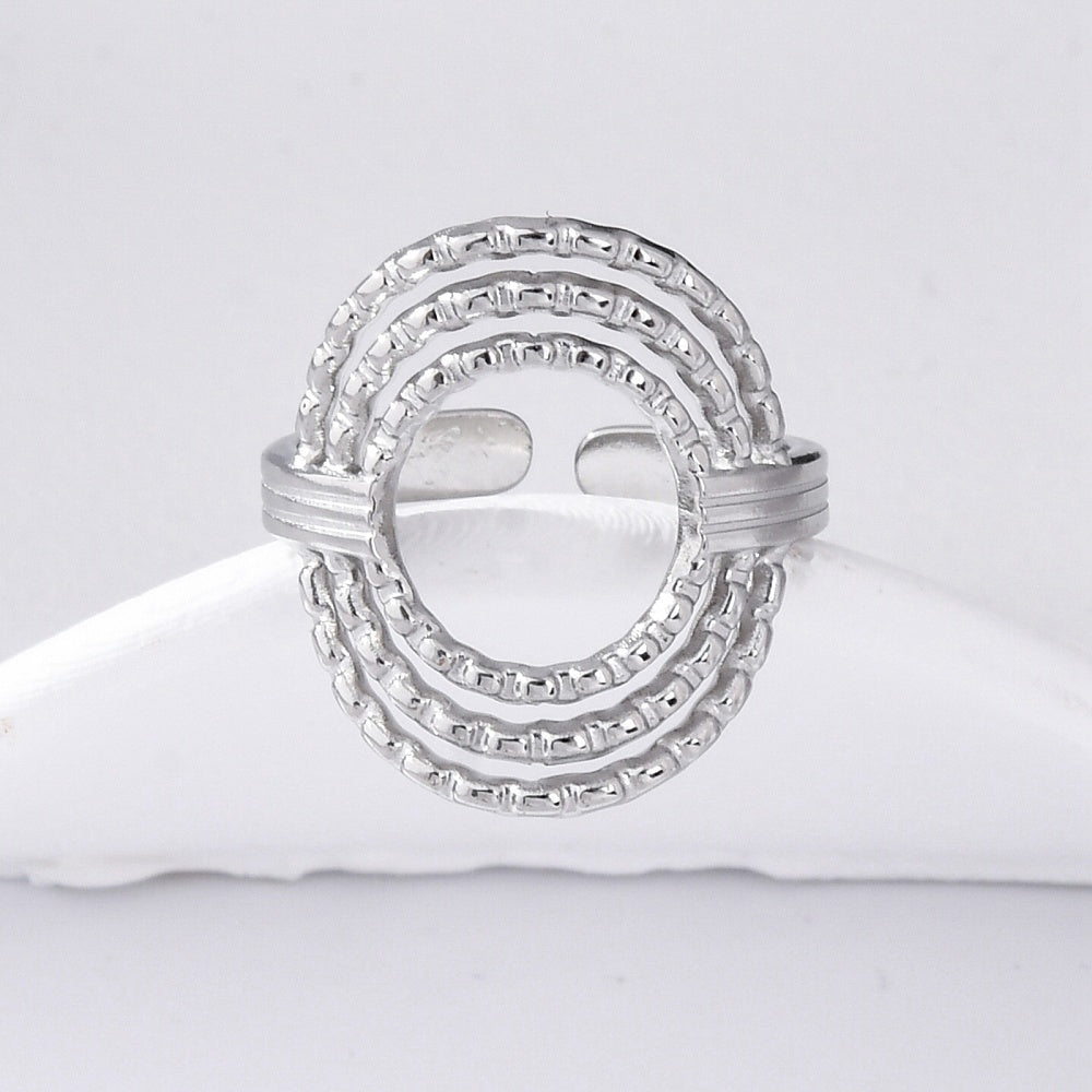 Layered Oval Circle Open Cuff Ring