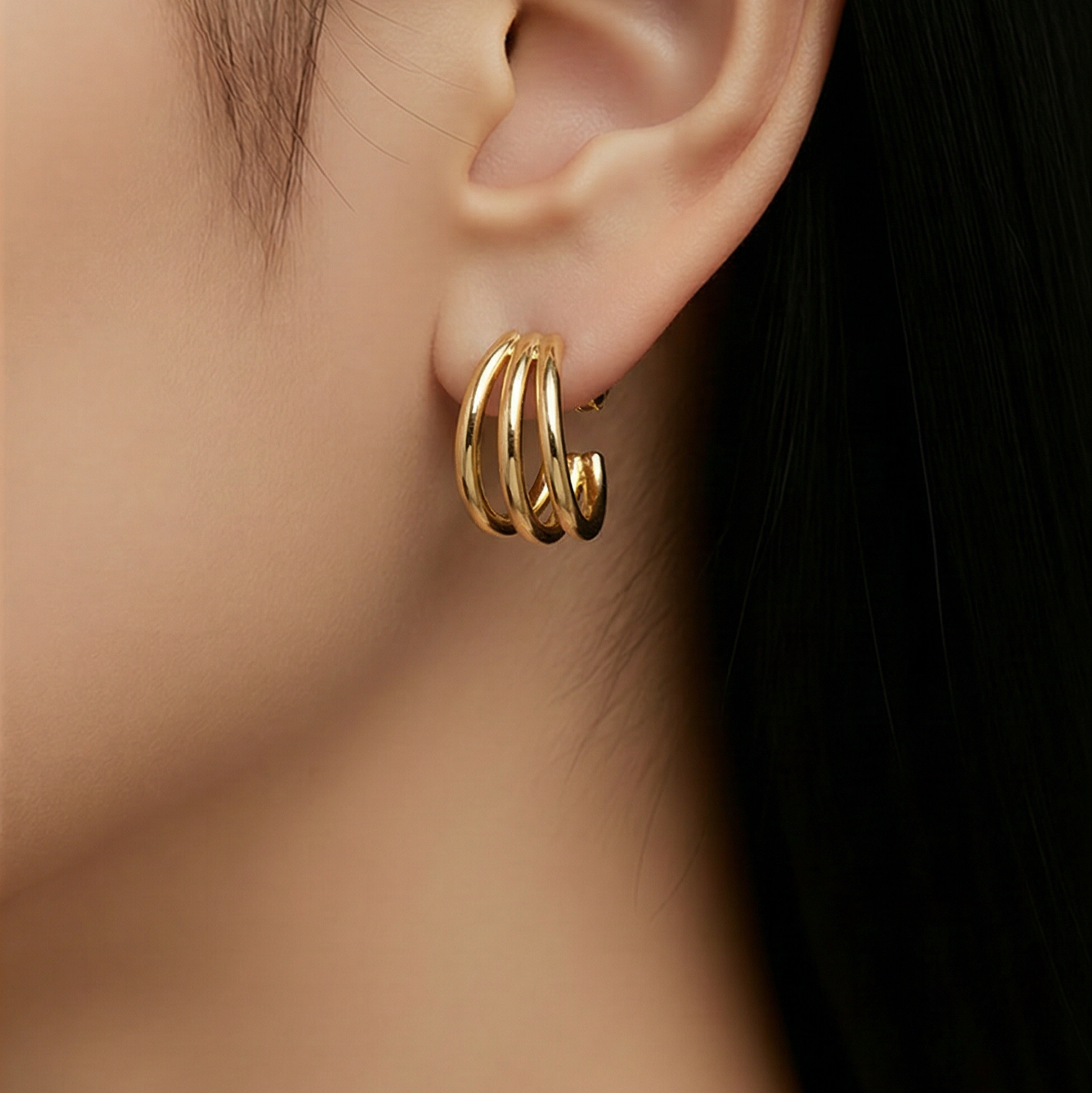 Triple C-Shaped Stud Earrings