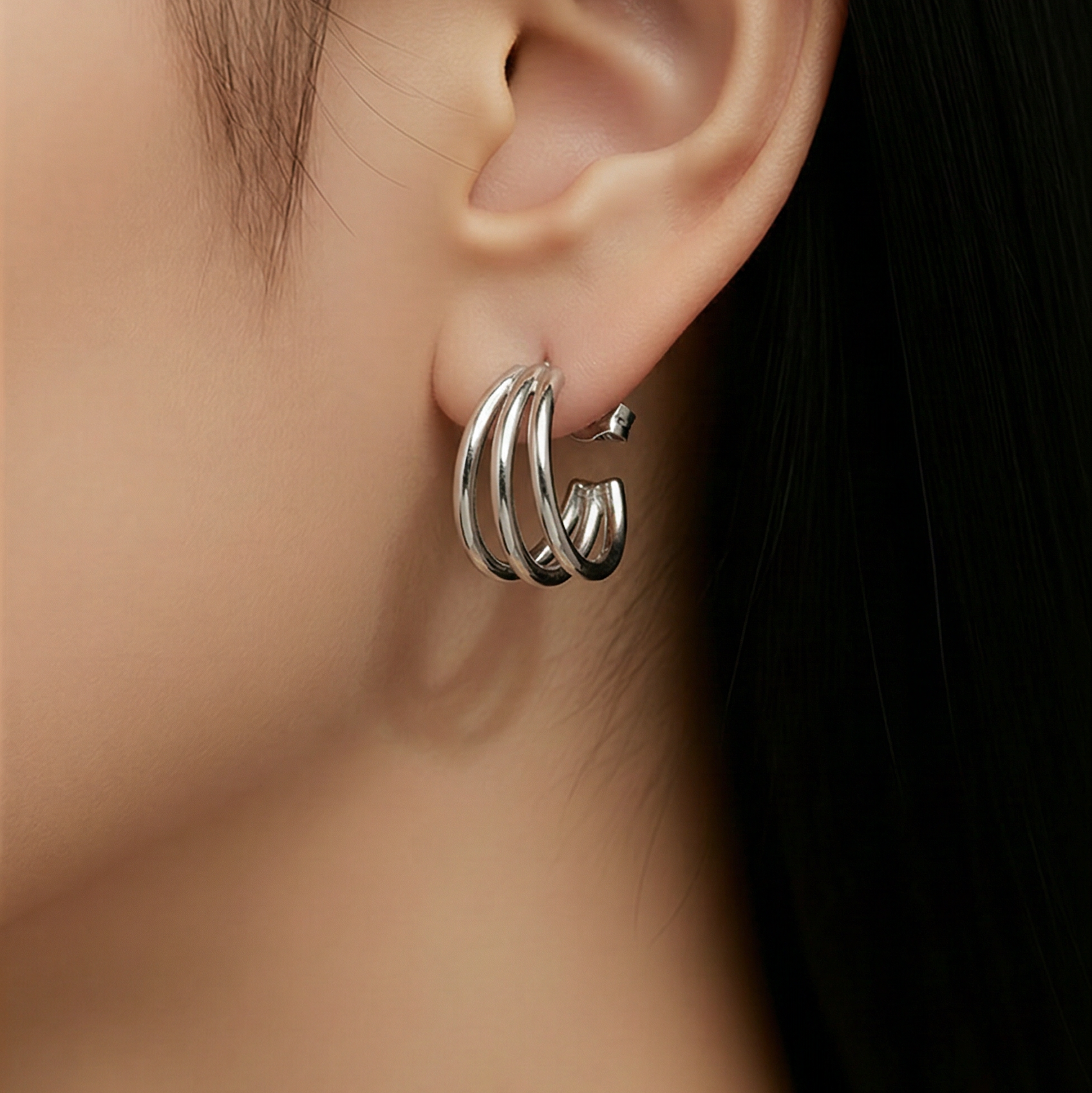 Triple C-Shaped Stud Earrings 3