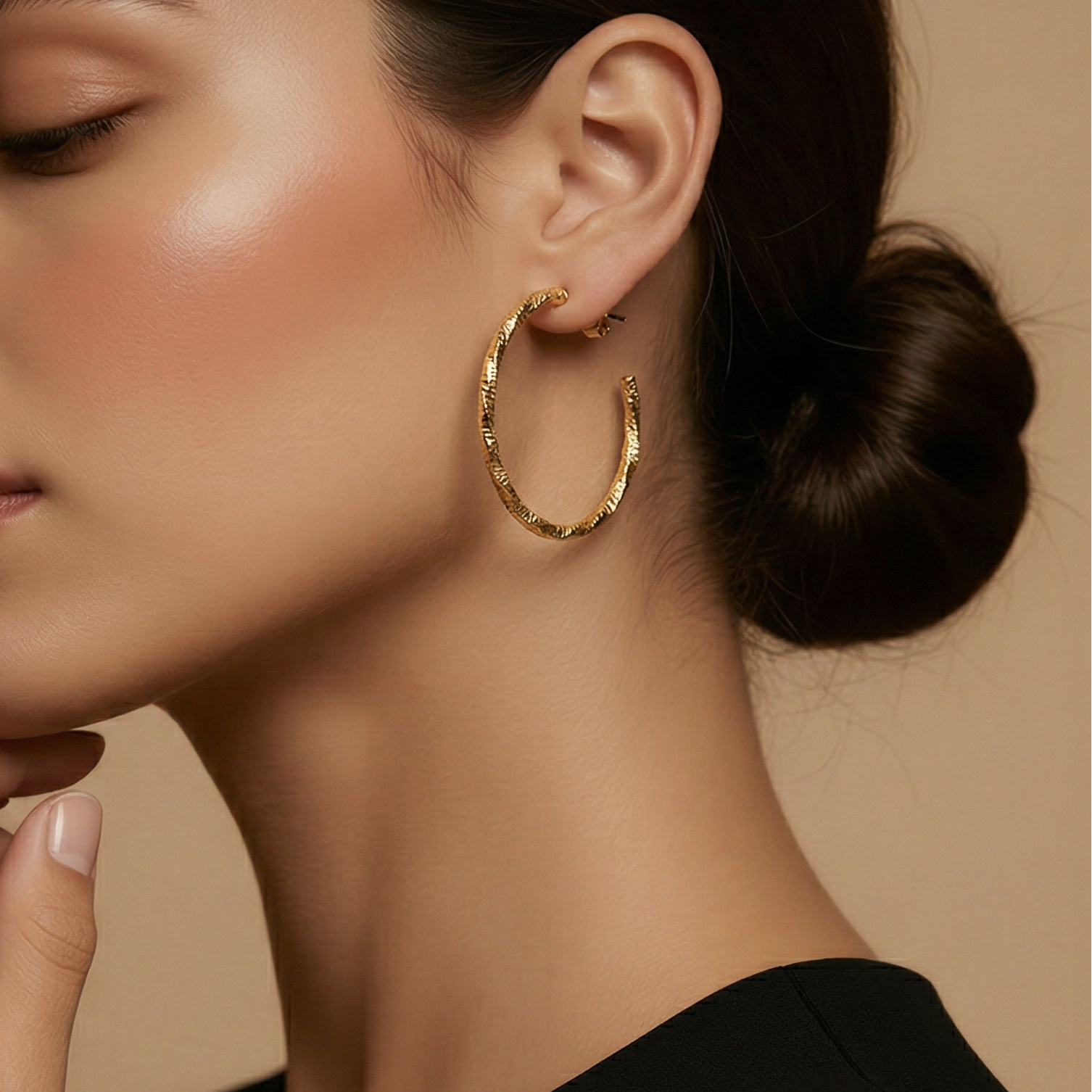 Textured C-Shaped Open Hoop Stud Earrings