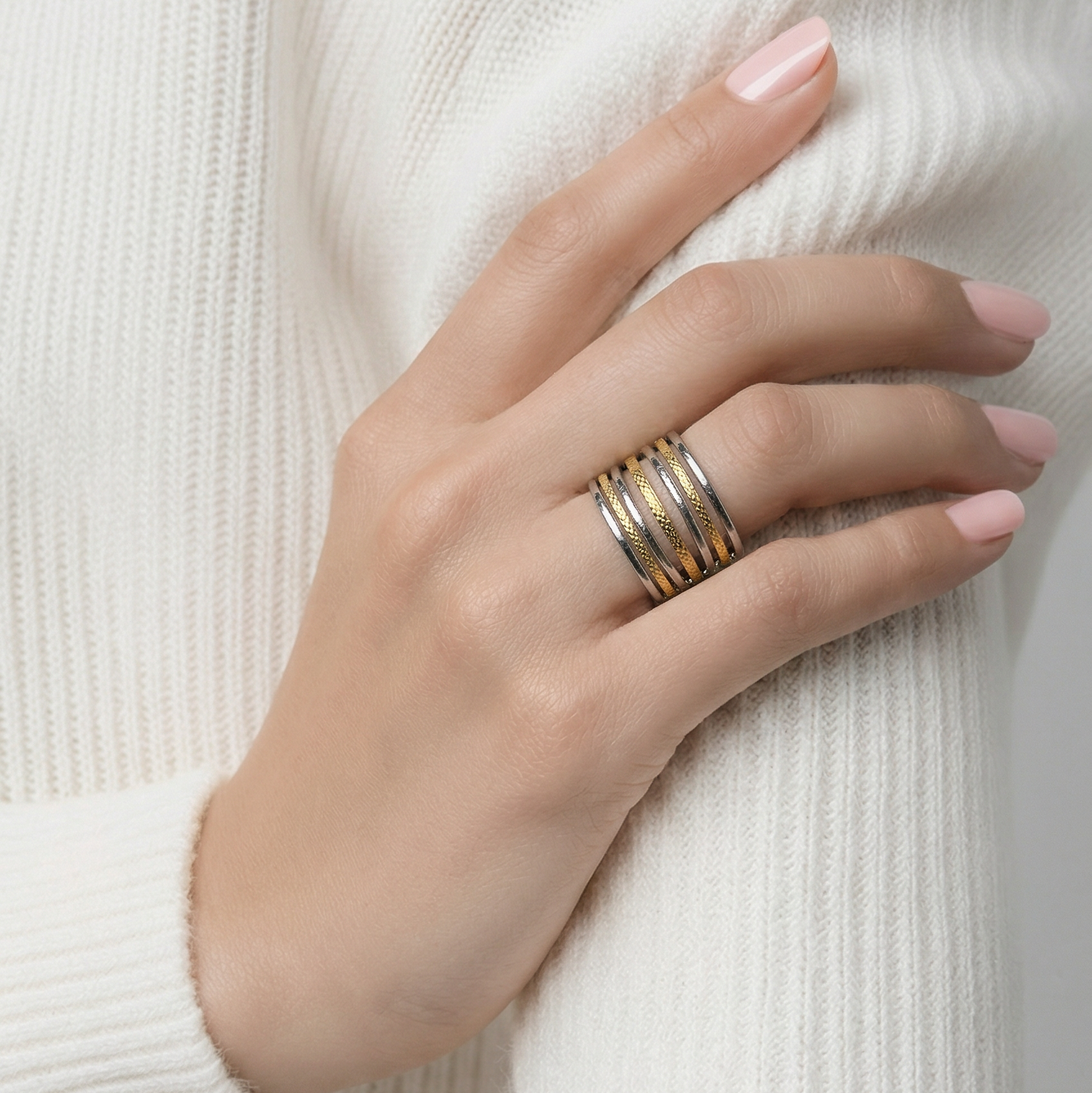 Layered Duo-Tone Cuff Ring