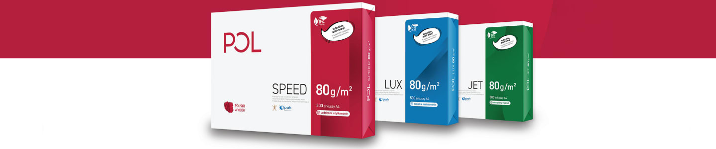 Papier czerwony pol, niebieski oraz zielony pol jet.