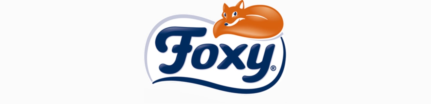 Logo marki Foxy która produkuje ręczniki papierowe, papier toaletowy, chusteczki higieniczne