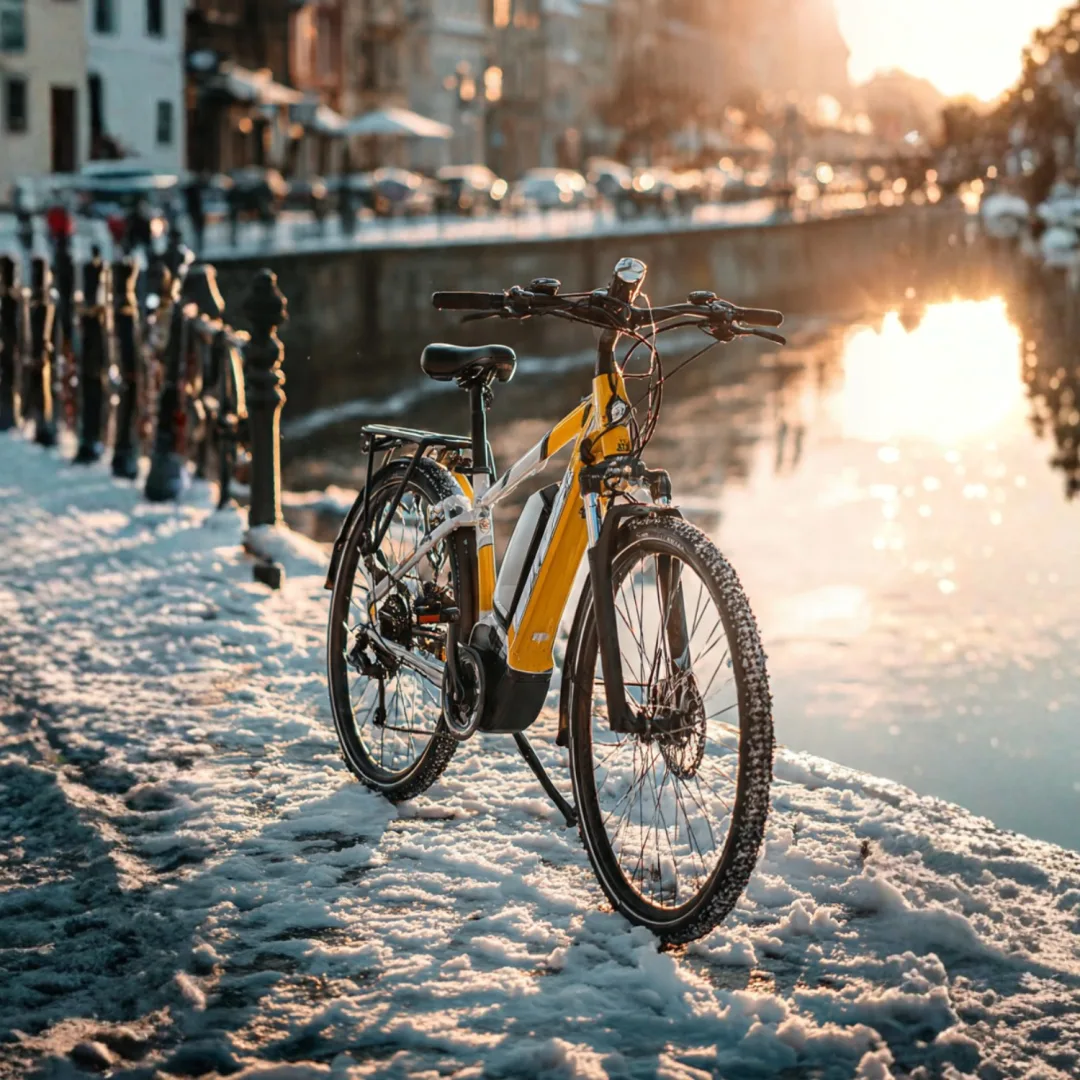 Ein Trekkingbike im Schnee in der Stadt