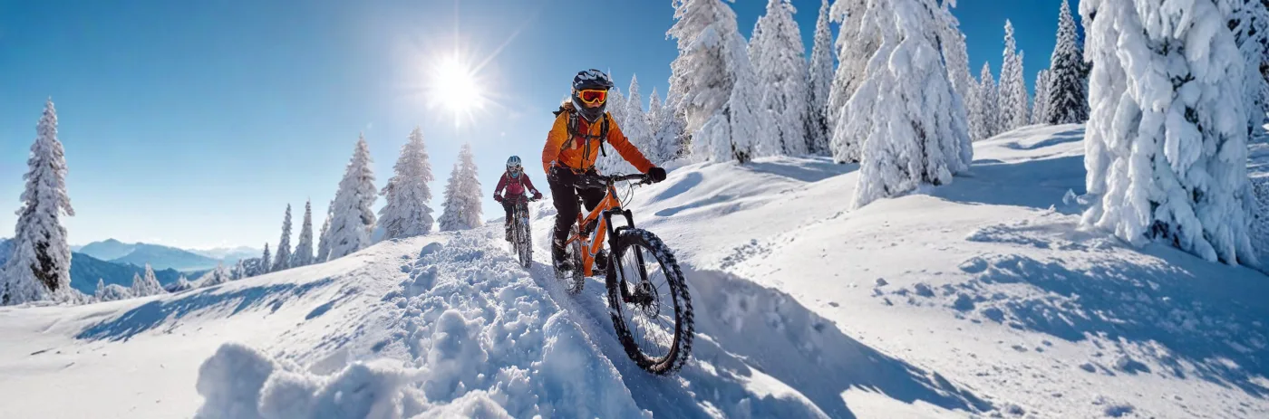 Ein Mountainbikefahrer im Schnee