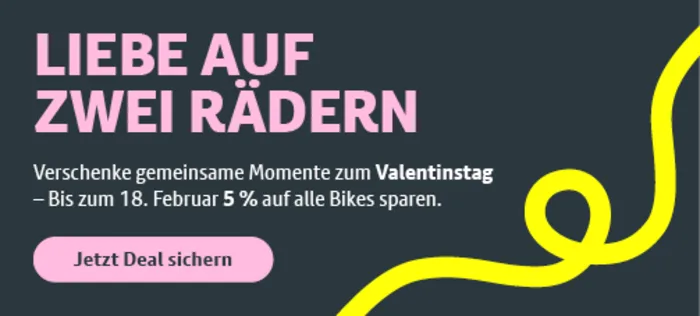 Bis zum 18. Februar kann man 5% auf alle Bikes sparen. Die genauen Infos gibt es bei Klick auf den Banner.