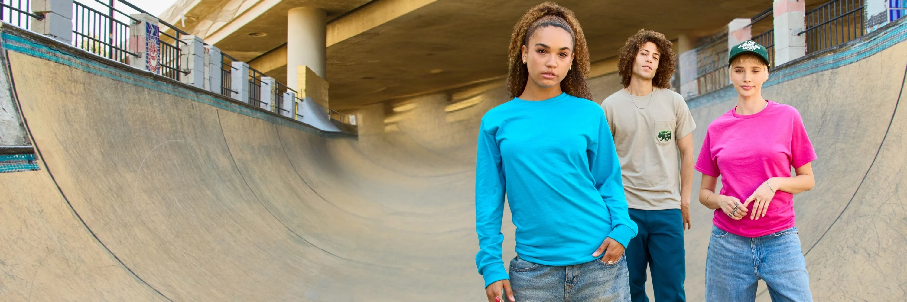 models wearing Jerzees short and long sleeve tees