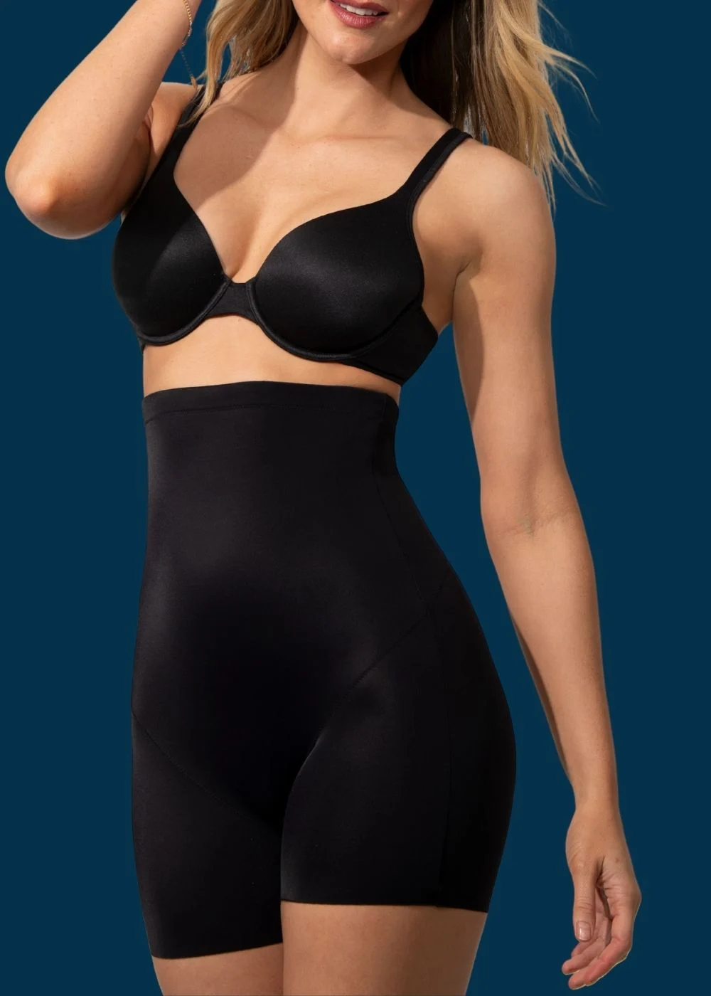 model wearing vanity fair lingerie shaping short in black 