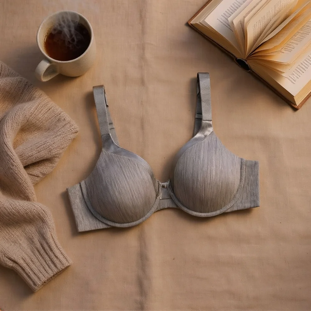 lightly lined cups offer natural contour without bulk. A soft, refined finish pairs with the front‑close design for comfortable all‑day wear.