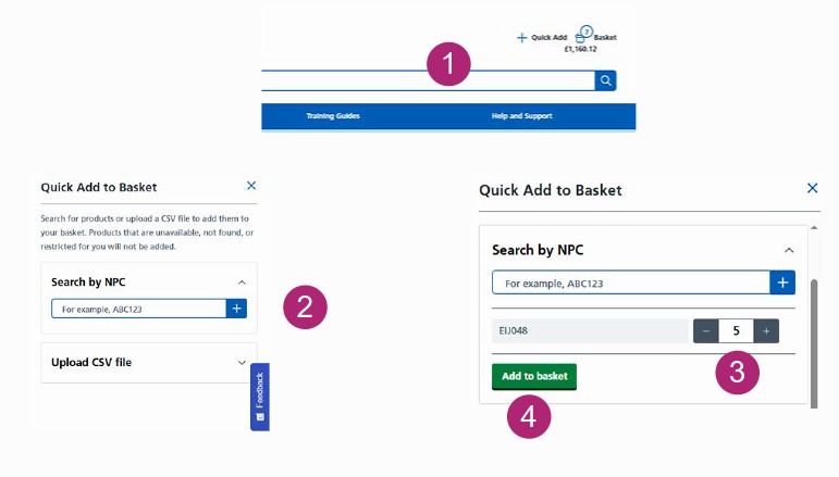 A numbered guide to show the available information in a shopping basket