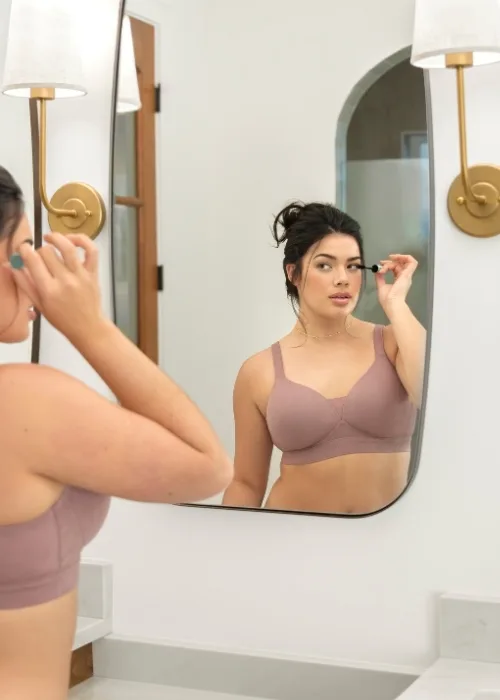 model wearing the new breathable luxe simple sizing bra