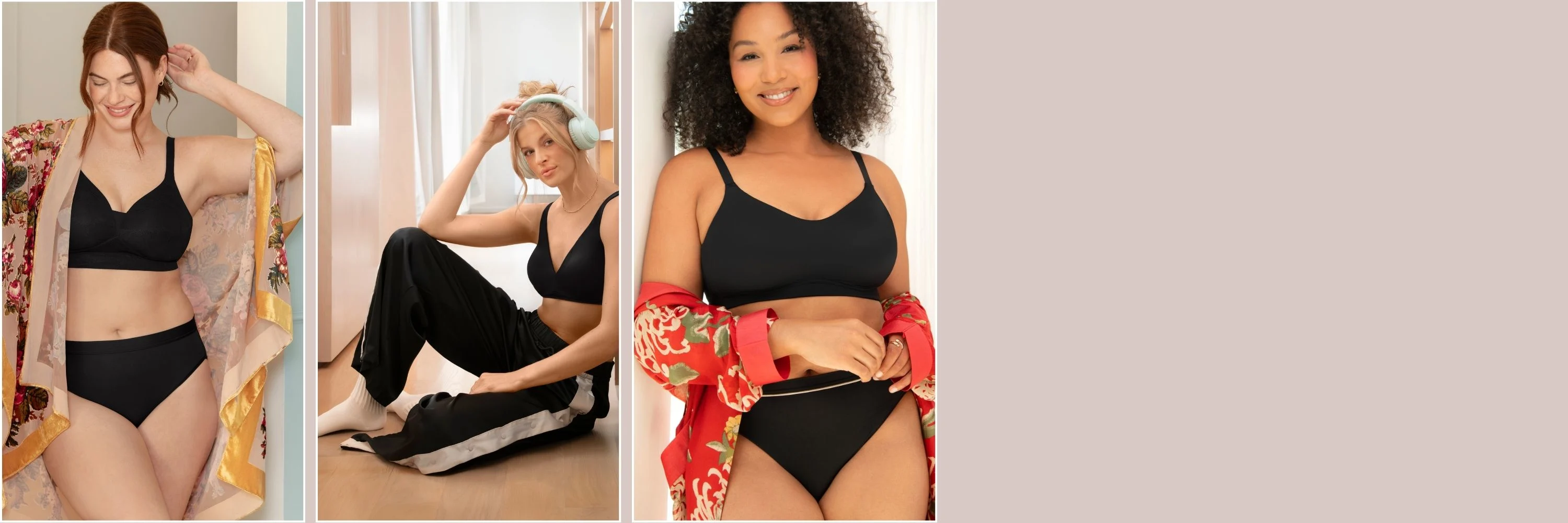 Models wearing Vanity Fair Lingerie sheer quartz simple sizing bra.