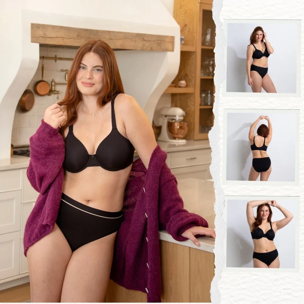 model wearing new flawlessly smooth underwire bra in midnight black 