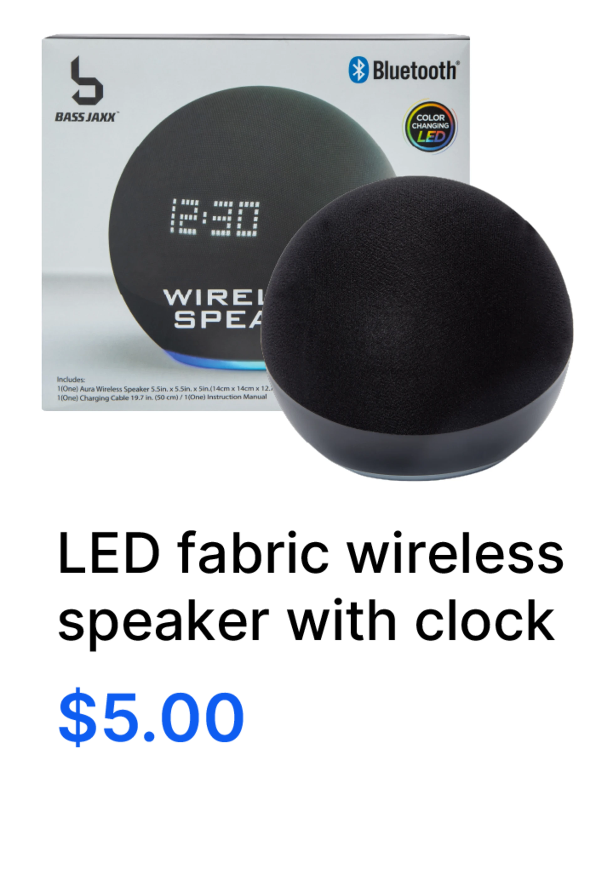 LED Color Changing Wireless Speaker With Digital Clock $5.00