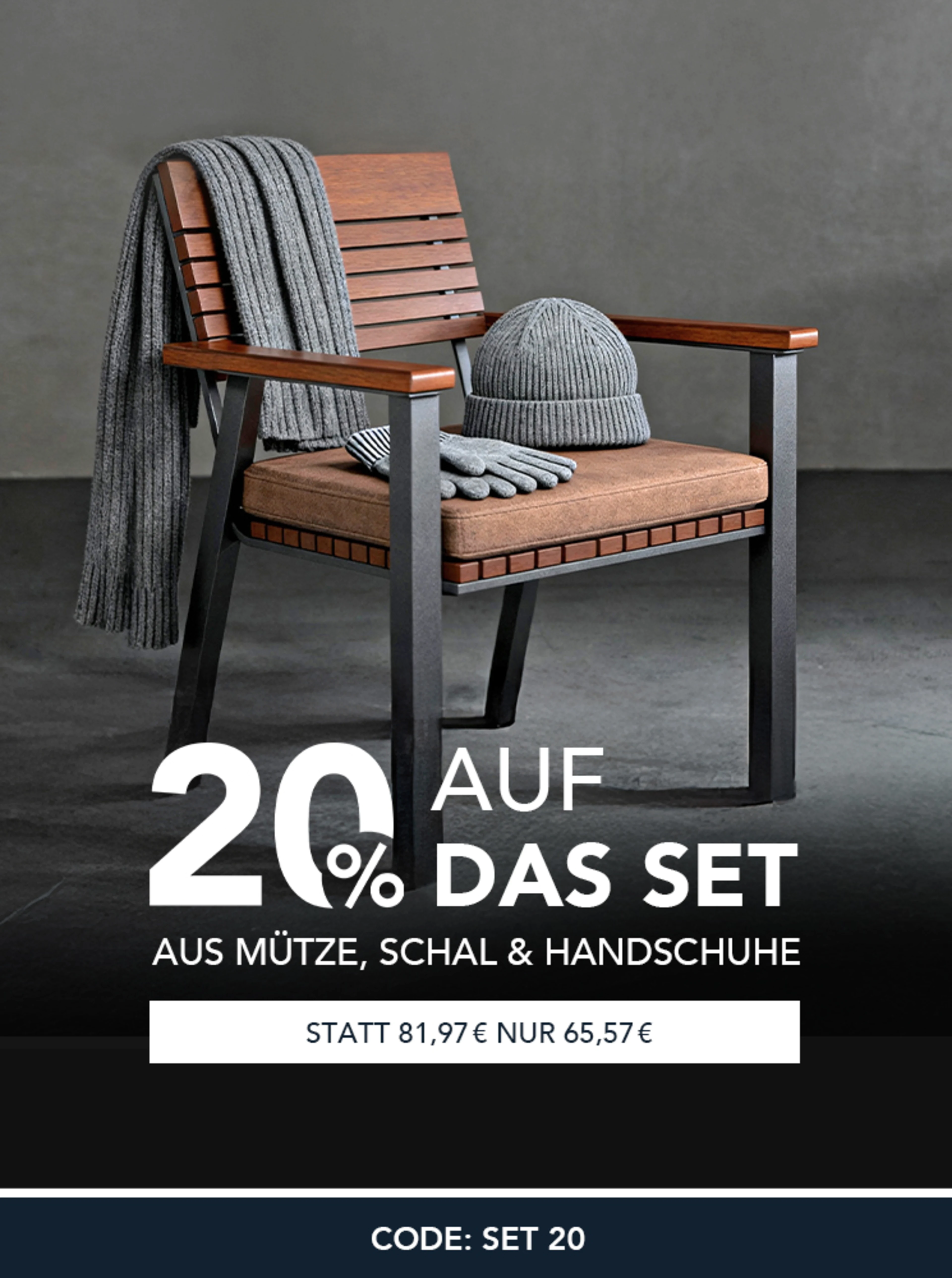 20% auf das Set - bestehend aus Mütze, Schal und Handschuhen