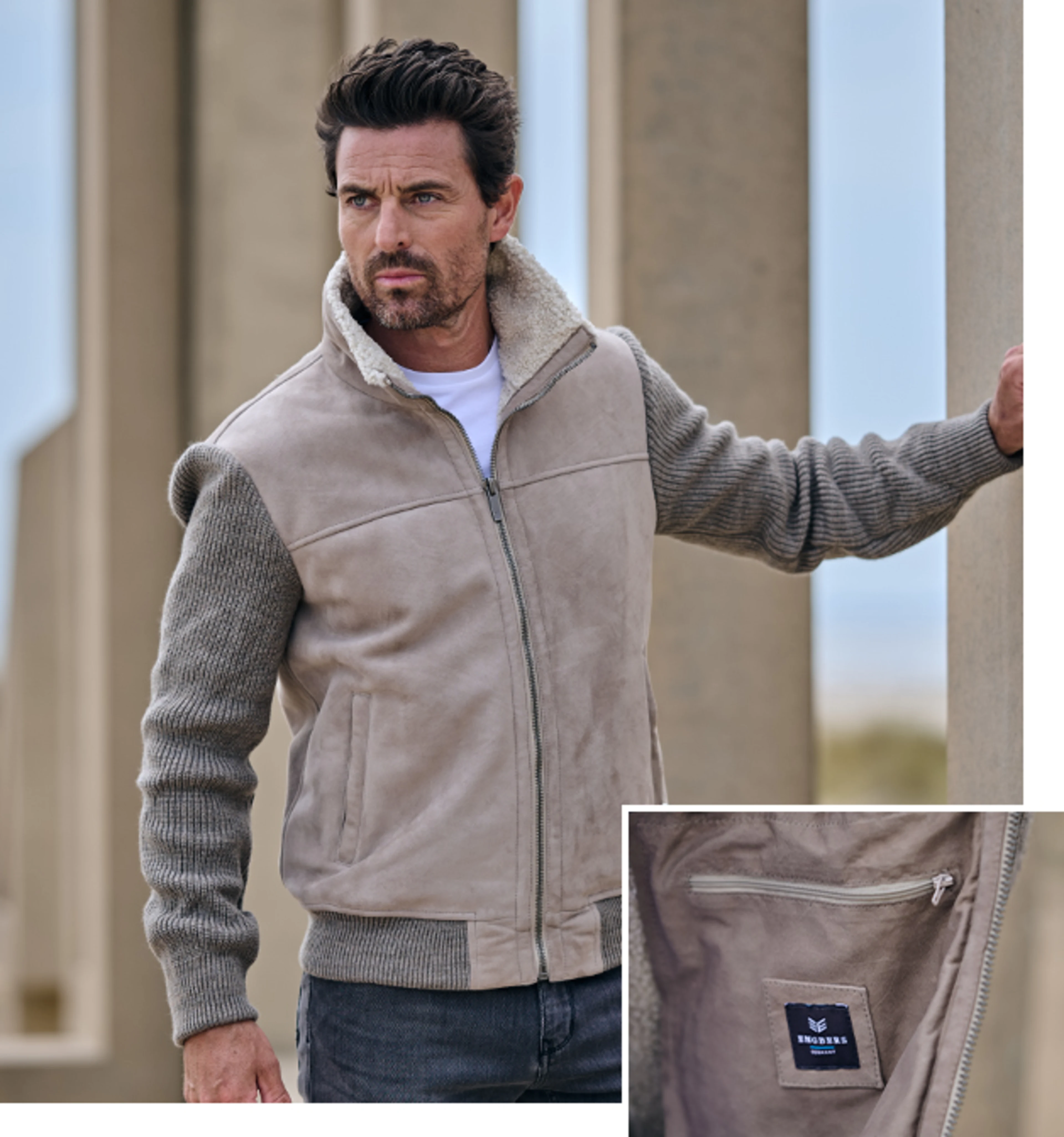 ENGBERS GERMANY Jacke mit Leder- und Strickeinsatz 