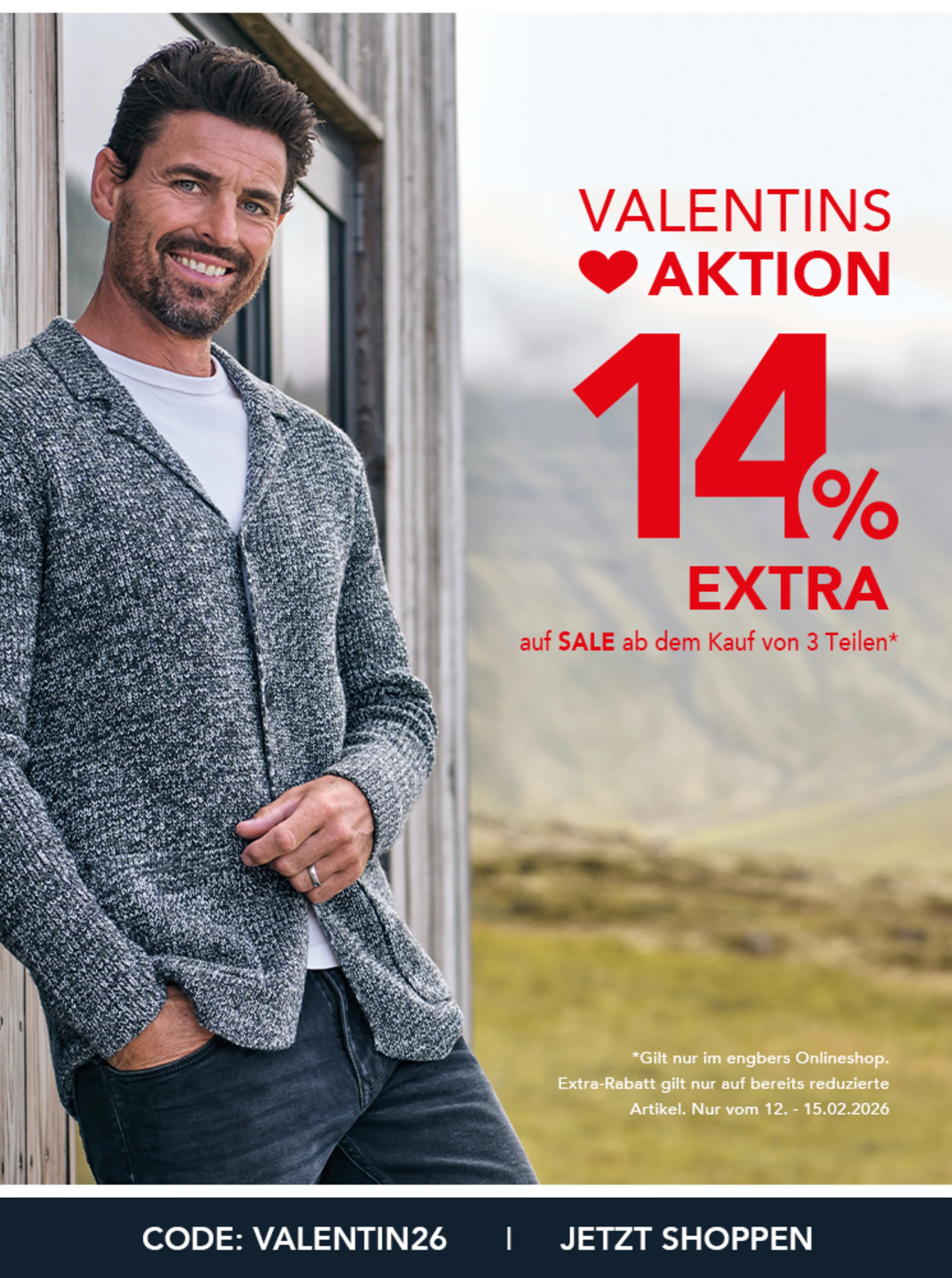Valentinsaktion: 14% extra auf Sale ab 3 Teilen