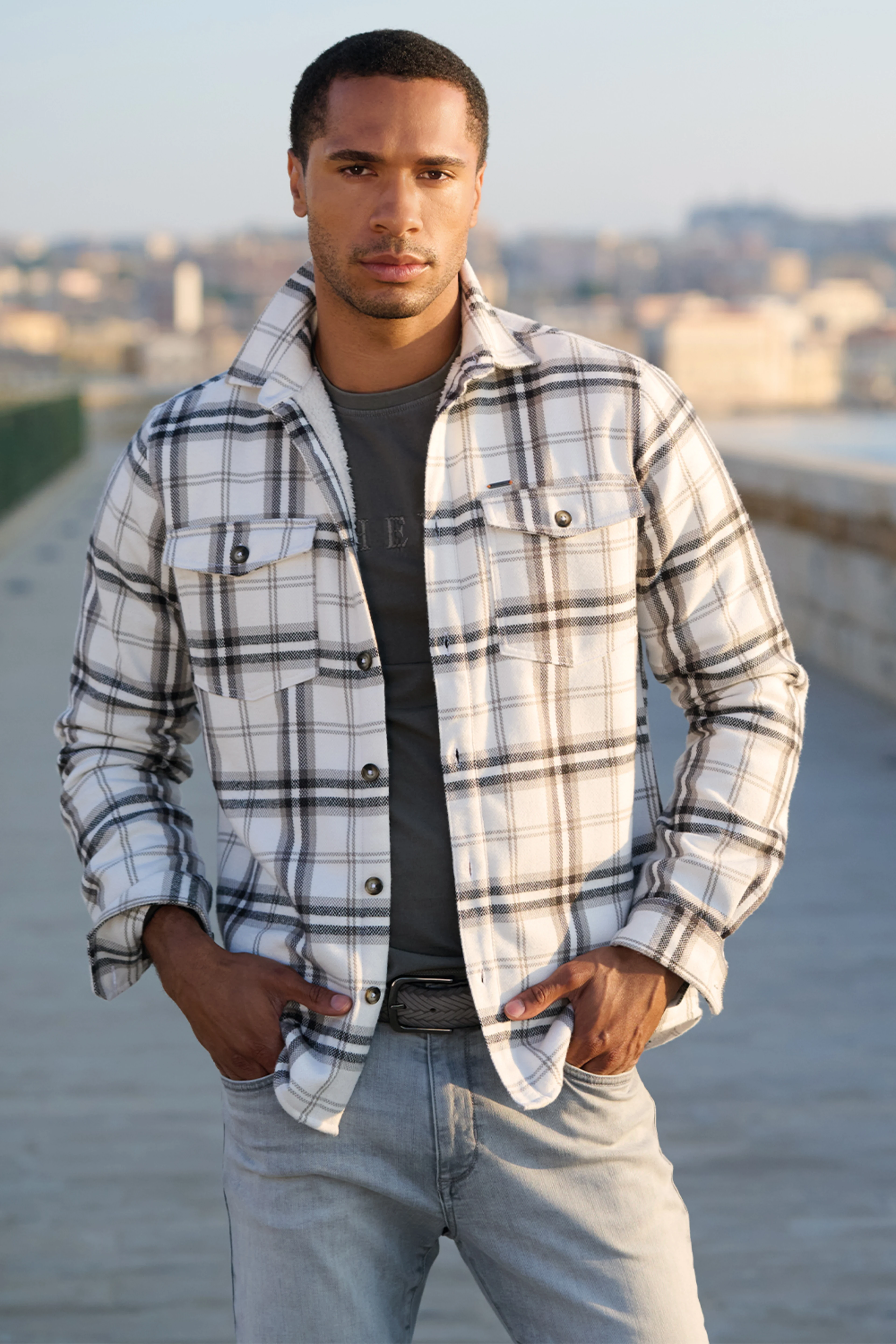 Overshirt kariert Naturweiss