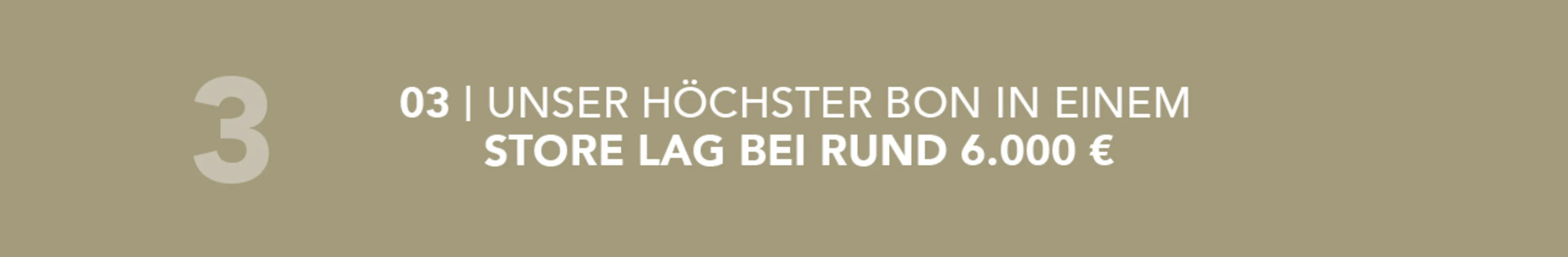 Unser höchster Bon in einem Store lag bei rund 6.000 € Unser höchster Bon in einem Store lag bei rund 6.000 €